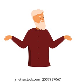 Senior man with white beard raising his hands in questioning gesture, expressing doubt and confusion