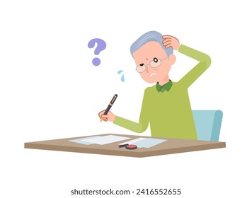 Senior man who doesn't know how to write documents