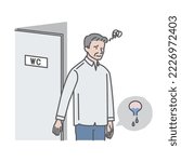 A senior man who feels uncomfortable with residual urine after going to the toilet