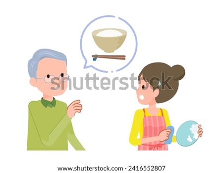 A senior man who forgets that he has eaten a meal.Vector art that is easy to edit.