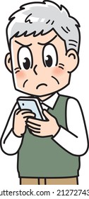 
Hombre mayor que se enfada cuando ve su smartphone