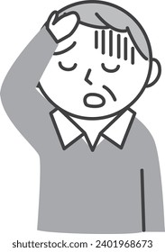 A senior man who is not feeling well. Illustration of fatigue, headache and dizziness.