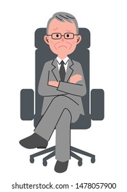The senior man who sits down on a chair with an uneasy face