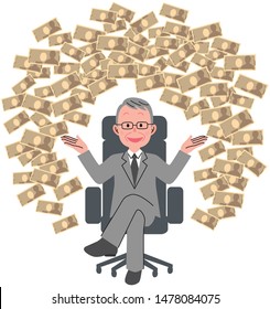 
説明 :

The senior man who sits down on a chair and big money
