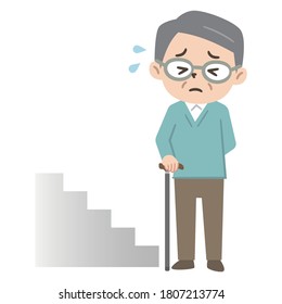 Senior man who is in trouble with the steps of the stairs