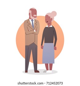 Senior Man And Woman African American Couple Grandmother And Grandfathr Gray Hair Icon Full Length Flat Vector Illustration