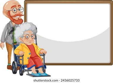 Senior man and woman beside an empty whiteboard