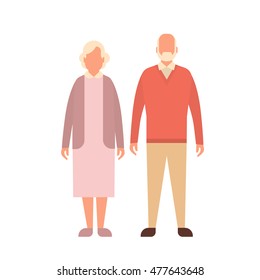 Senior Man Woman, Couple Grandfather Grandmother Full Length Flat Vector Illustration