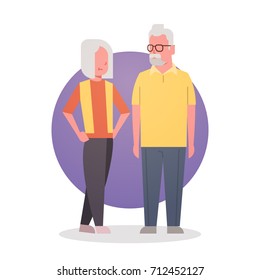 Senior Man And Woman Couple Grandmother And Grandfathr Gray Hair Icon Full Length Flat Vector Illustration