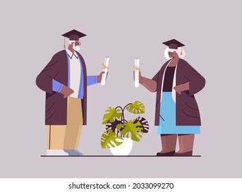 senior man woman graduated students standing together aged graduates celebrating academic diploma degree