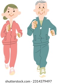 A senior man and woman jogging