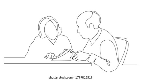 Senior Man And Woman Talking  Together - One Line Drawing