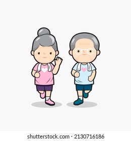 senior man and women kawaii running design vector