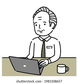 A senior man working on a laptop Stock Vector
