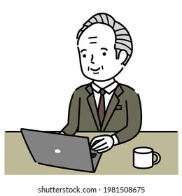 A senior man working on a laptop Stock Vector
