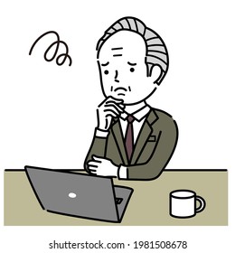 A senior man working on a laptop Stock Vector
