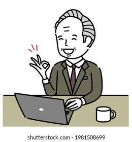 A senior man working on a laptop Stock Vector
