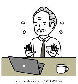 A senior man working on a laptop Stock Vector
