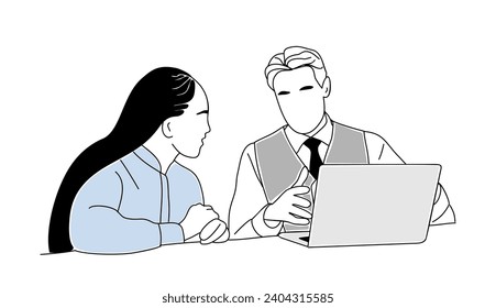 Senior man working on laptop with colleague vector