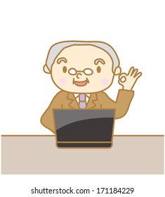 Senior man are working with a personal computer