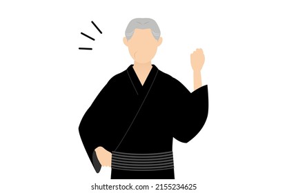 Senior Man in yukata, Cheerful, gutsy pose!