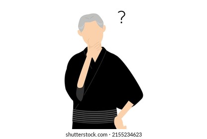 Senior Man in yukata, Have doubts