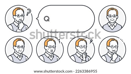 Senior man's simple face icon and speech bubble vector illustration set material