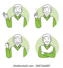 It is a senior man's upper body illustration set.Vector data that is easy to edit.