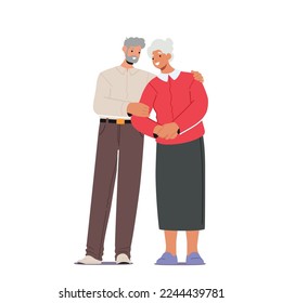 Senior Married Couple Embracing Isolated on White Background. Elderly Family Love, Sparetime, Bonding. Old Man and Woman Loving Relation Concept. Cartoon People Vector Illustration