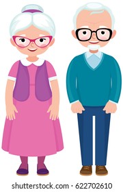 Senior married couple husband and wife in full length cartoon vector illustration