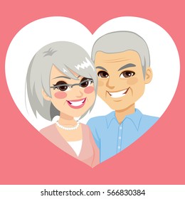 Senior married couple in Saint Valentine day on heart frame in love