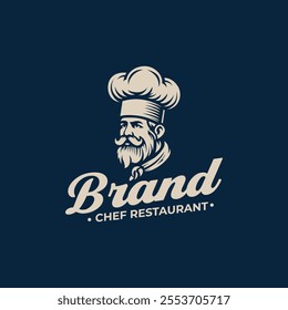 Senior Master Chef Hat with mustache for Restaurant Bakery Bake Shop logo design