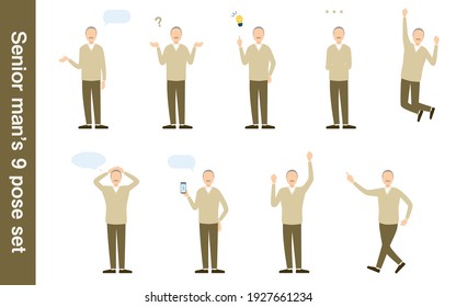 Senior men in everyday clothing, pose set