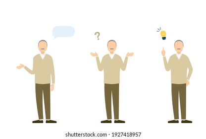 Senior men in everyday wear, pose set