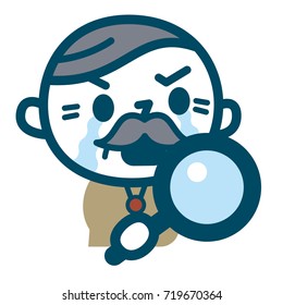 Senior men looking into the magnifying glass