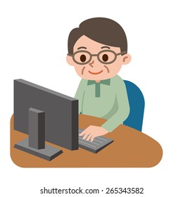 Senior men are the operation of personal computer