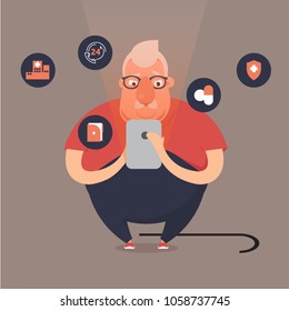 Senior men using a smartphone, Doctor in hospital with health insurance related icons in modern graphic interface showing symbol of healthcare person, money saving