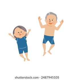 Senior men and women jumping in swimsuits Illustration