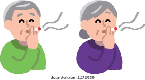 Senior men and women smoking cigarettes