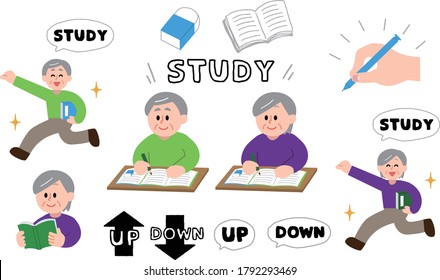 Senior men and women studying