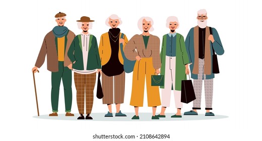 Senior modern fashion concept with coat and jacket outfit flat vector illustration