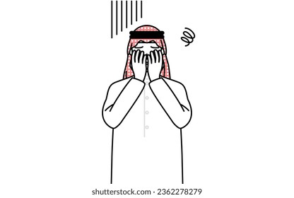 Senior Muslim Man covering his face in depression, Vector Illustration