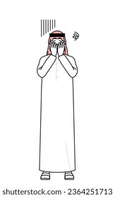 Senior Muslim Man covering his face in depression, Vector Illustration