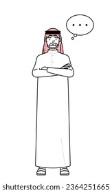 Senior Muslim Man with crossed arms, deep in thought, Vector Illustration