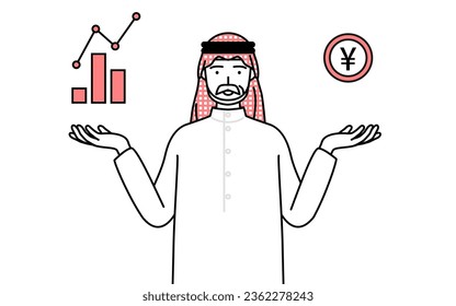 Senior Muslim Man guiding an image of DX, performance and sales improvement, Vector Illustration