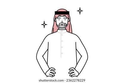 Senior Muslim Man with his hands on his hips, Vector Illustration