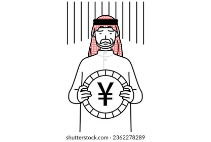 Senior Muslim Man an image of exchange loss or yen depreciation, Vector Illustration