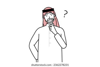 Senior Muslim Man nodding his head in question, Vector Illustration