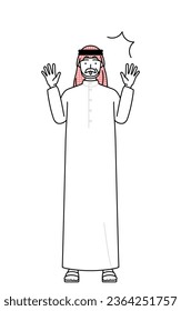 Senior Muslim Man raising his hand in surprise, Vector Illustration