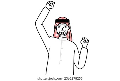 Senior Muslim Man smiling and jumping, Vector Illustration